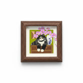 Pet Memorial Framed Art – Wooden Frame Cat Illustration, White Background Product Main Image